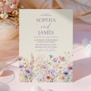 Elegant Pink Purple Wildflower Meadow Wedding Invitation