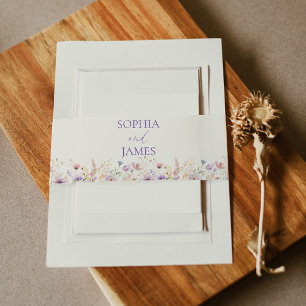 Elegant Pink Purple Wildflower Meadow Wedding Invitation Belly Band