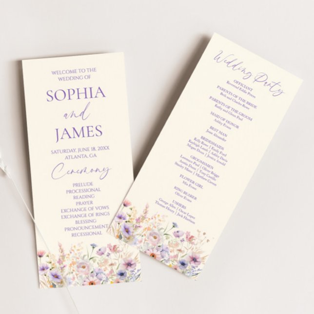 Elegant Pink Purple Wildflower Meadow Wedding Program (Creator Uploaded)