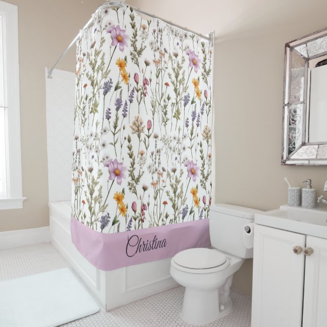 Elegant Pink Purple Wildflower Pattern Custom Name (In Situ)