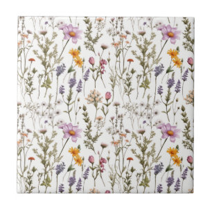 Elegant Pink Purple Wildflower Pattern Tile