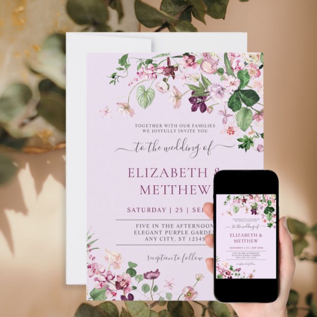 Elegant Pink Purple Wildflowers Wedding Invitation (Creator Uploaded)