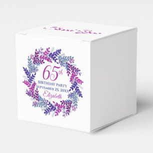Elegant Pink Purple Wreath 65th Birthday Party Favor Box