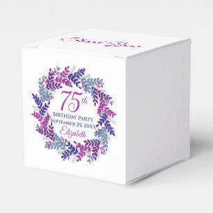 Elegant Pink Purple Wreath 75th Birthday Party Favor Box
