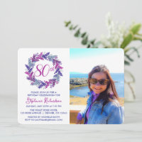 Elegant Pink Purple Wreath 80th Birthday Party