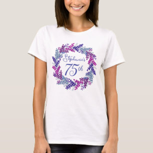 Elegant Pink Purple Wreath Mongoram 75th Birthday T-Shirt
