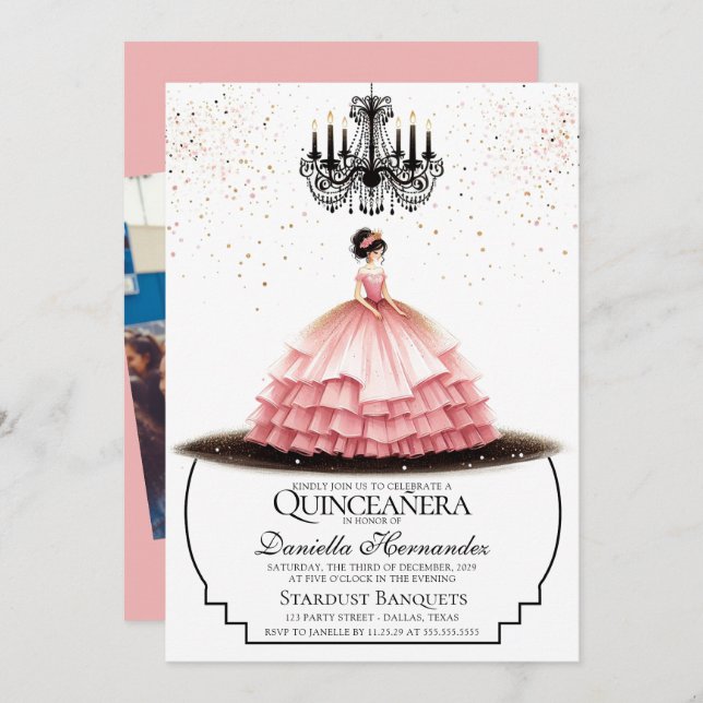 Elegant Pink Quinceañera Invitation (Front/Back)