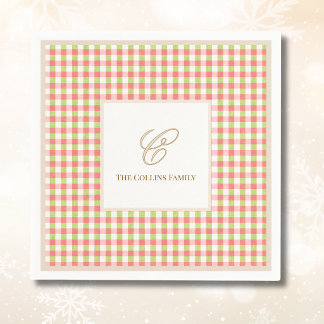 Elegant Pink, Red, and Green Monogramed Cocktail Napkin
