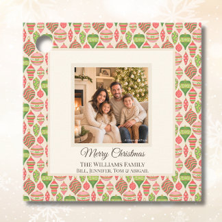 Elegant Pink, Red, and Green Photo Christmas Tag