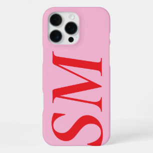 Elegant Pink Red Bold Initial Monogram iPhone 16 Pro Max Case