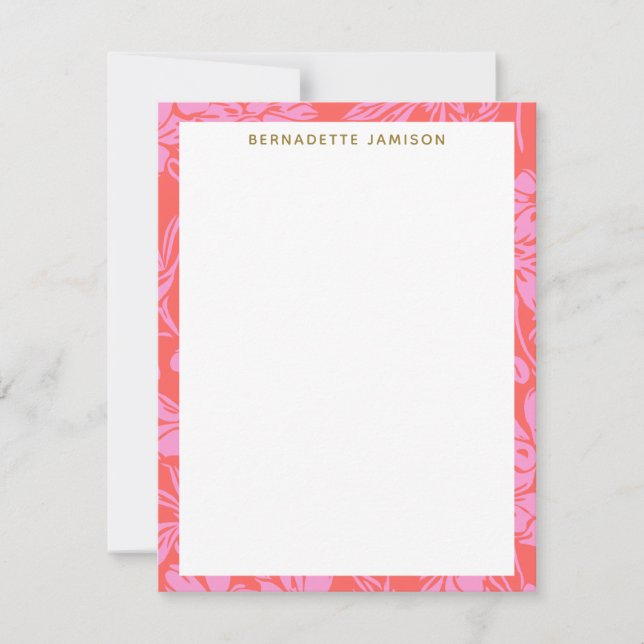 Elegant Pink Red Botanical Border Personalized Card (Front)