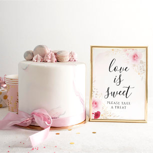 Elegant Pink & Red Floral Bridal Shower Sweets Poster