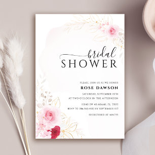 Elegant Pink Red & Gold Floral Bridal Shower Invitation