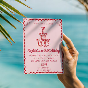 Elegant Pink & Red Martini Glass 30th Birthday Invitation