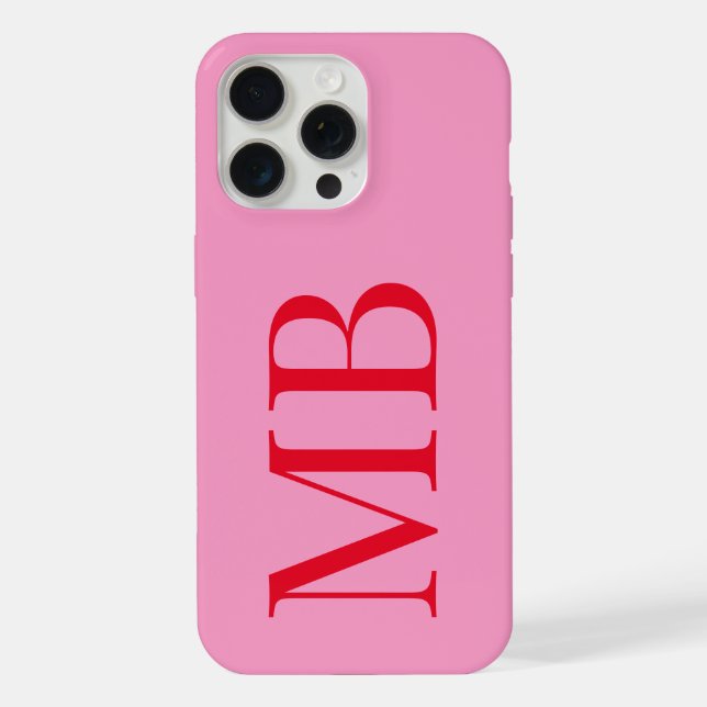 Elegant Pink Red Minimalist Initial Monogram iPhone Case (Back)
