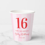 Elegant Pink Red Modern 16th Birthday Paper Cups<br><div class="desc">Create your own personalized 16th birthday party cups featuring modern typography and striped pink pattern background</div>