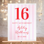 Elegant Pink Red Modern 16th Birthday Sign Poster<br><div class="desc">Create your own personalized 16th birthday party sign poster featuring modern typography and striped pink pattern background</div>