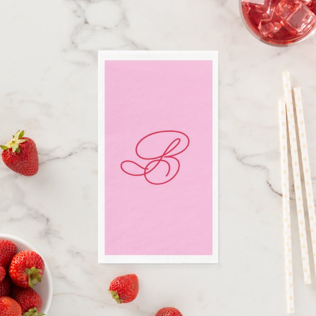 Elegant Pink & Red Monogram Script Name  Napkin (Insitu)
