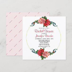 Elegant Pink & Red Rose Floral Bridal Shower Invitation