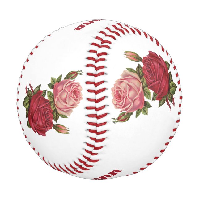 Elegant Pink Red Roses Floral Custom Baseball (Angled)