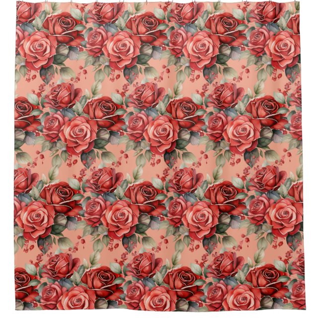 Elegant Pink Red Roses Shower Curtain (Front)