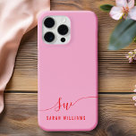Elegant Pink Red Script Initial Monogram  iPhone 16 Pro Max Case<br><div class="desc">Pink Red Minimalist Modern Initial Monogram Phone Case. Create your own personalized iPhone Case with custom initials in script typography and custom name.</div>