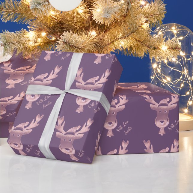 Elegant Pink Reindeer Pattern Cute Christmas  Wrapping Paper (Holidays)