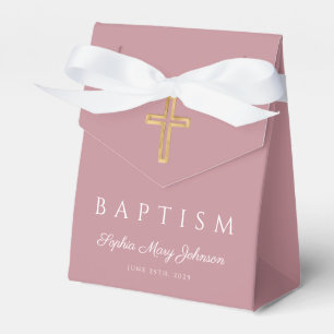 Elegant Pink Religious Cross Dusty Girl Baptism  Favor Box