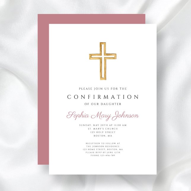 Elegant Pink Religious Cross Girl Confirmation Invitation (Elegant Pink Religious Cross Girl Confirmation Invitation)