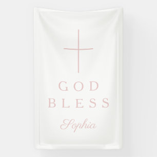 Elegant Pink Religious Cross Girl God Bless Banner