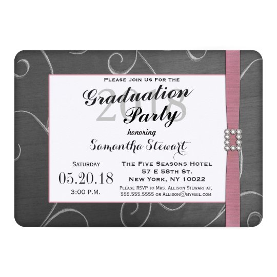 Elegant Pink Ribbon and Diamond on Grey Swirls Card