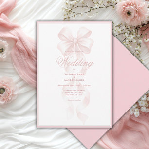 Elegant Pink Ribbon Bow Wedding Invitation
