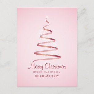 Elegant Pink ribbon chrristmas tree Holiday Postcard