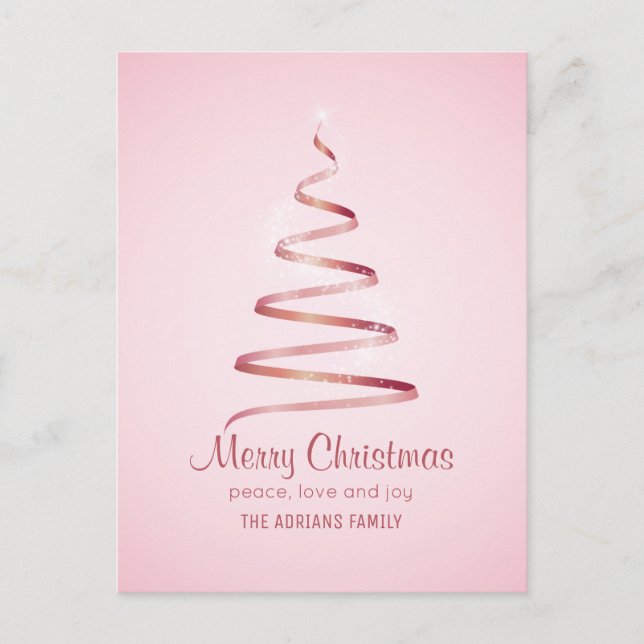 Elegant Pink ribbon chrristmas tree  Holiday Postcard (Front)