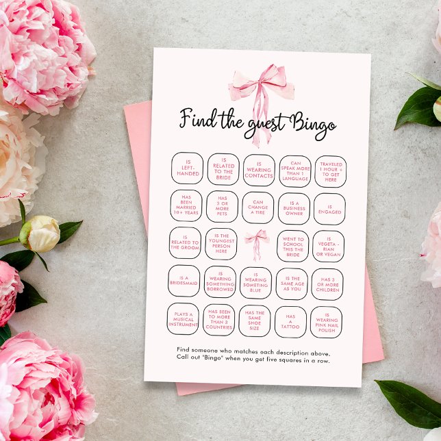 Elegant Pink Ribbon Find The Guest Bingo Game (Creator Uploaded)