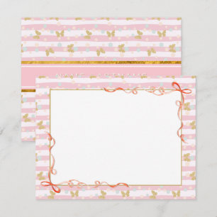 Elegant Pink Ribbon, Gold Butterfly and Polka Dot Card