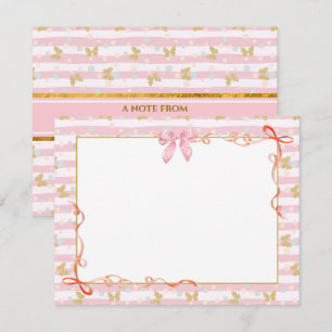 Elegant Pink Ribbon, Gold Butterfly and Polka Dot Card