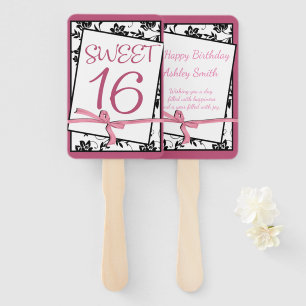 elegant pink ribbon sweet 16 hand fan