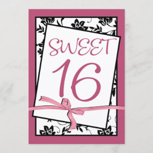 elegant pink ribbon sweet 16 invitation