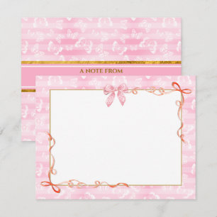 Elegant Pink Ribbon, White Butterfly and Striped Card