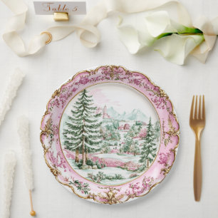 Elegant Pink Rococo Holiday Dining  Paper Plate