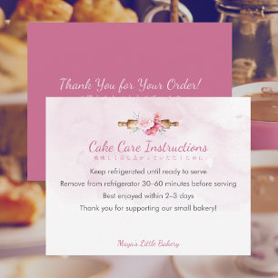 Elegant Pink Rolling Pin Cake Care Instructions Thank You Card