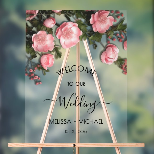 Elegant Pink Romantic 3D Roses Wedding Acrylic Sign (Neutral)