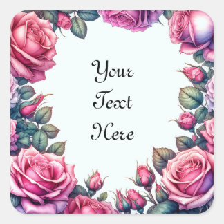Elegant Pink Romantic Roses Square Sticker