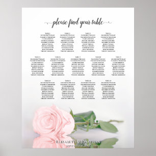 Elegant Pink Rose 13 Table Wedding Seating Chart