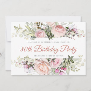 Elegant Pink Rose 80th Birthday Postcard