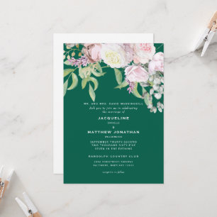 Elegant Pink Rose and Eucalyptus Emerald Green Invitation