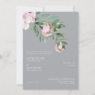 Elegant Pink Rose and Grey No Parents Wedding Invitation