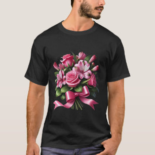 Elegant Pink Rose and Lily Bouquet with a Bow Shap T-Shirt