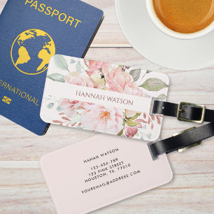 Elegant Pink Rose and Peony Floral Bouquet  Luggage Tag